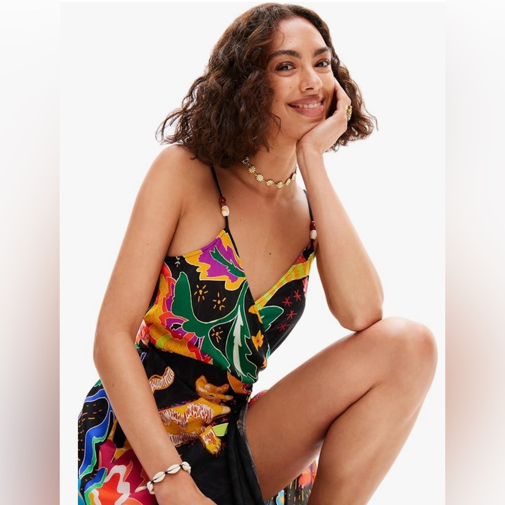 Desigual Black and Orange Sarong Swim Cover-Up